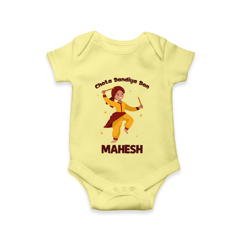Chota Dandiya Don Romper/Onesie | Personalized Baby Romper/Onesie for Garba Nights - PASTEL YELLOW - New Born (Chest 14")