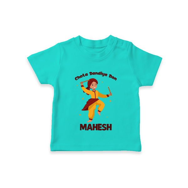 Chota Dandiya Don T-shirt | Personalized Baby T-shirt for Garba Nights - TEAL - 0-5 Months Old (Chest 17")