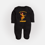 Chota Dandiya Don Sleep suit/full sleeve body suit | Personalized Baby Sleep suit/full sleeve body suit for Garba Nights - BLACK - New Born (Chest 7.5")