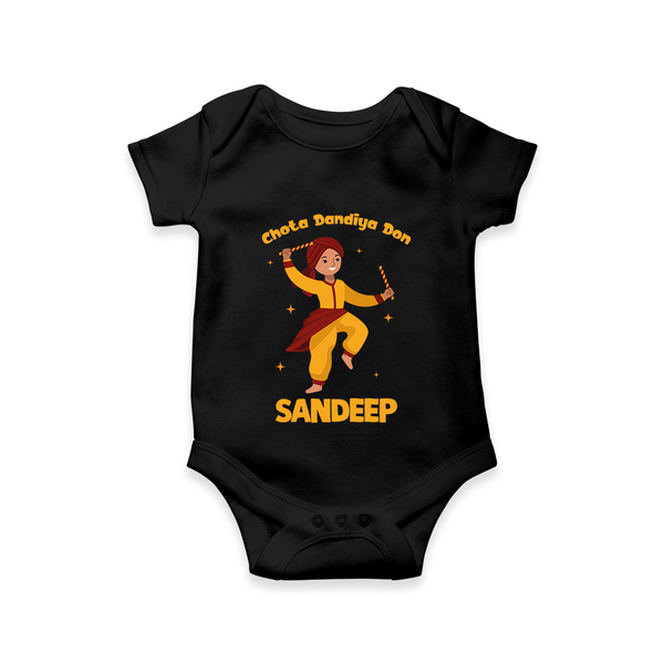 Chota Dandiya Don Romper/Onesie | Personalized Baby Romper/Onesie for Garba Nights - BLACK - New Born (Chest 14")