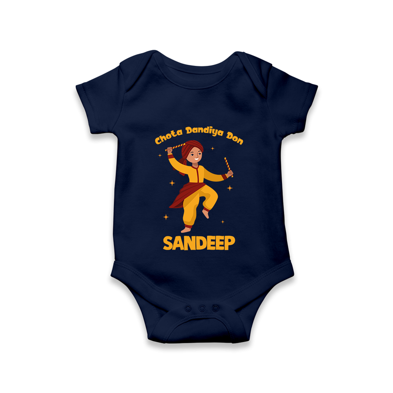 Chota Dandiya Don Romper/Onesie | Personalized Baby Romper/Onesie for Garba Nights - NAVY BLUE - New Born (Chest 14")