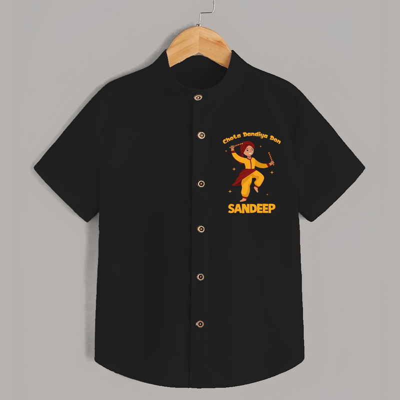 Chota Dandiya Don Shirt | Personalized Baby Shirt for Garba Nights - BLACK - 0 - 6 Months Old (Chest 23")