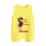 Chota Dandiya Don Personalized Button Romper - PASTEL YELLOW - New Born (Chest 18")
