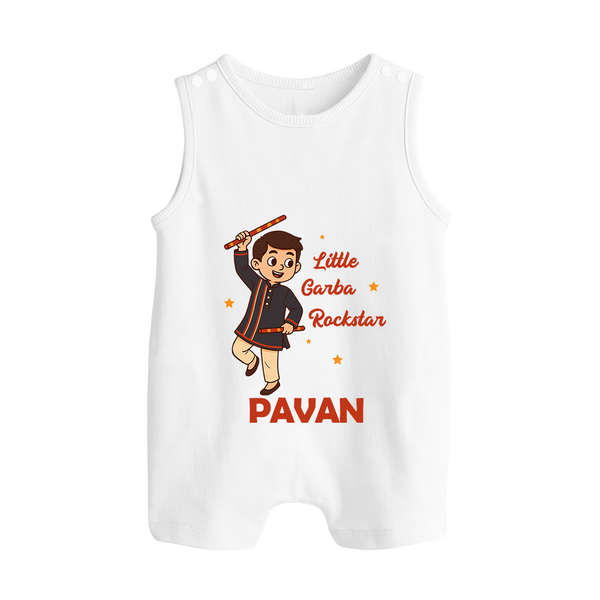 Chota Dandiya Don Personalized Button Romper - WHITE - New Born (Chest 18")