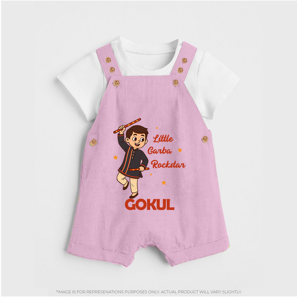 Little Garba Rockstar Dungaree Set | Custom Baby Dungaree Set for Dance Lovers - BABY PINK - 0 - 5 Months Old (Chest 18")