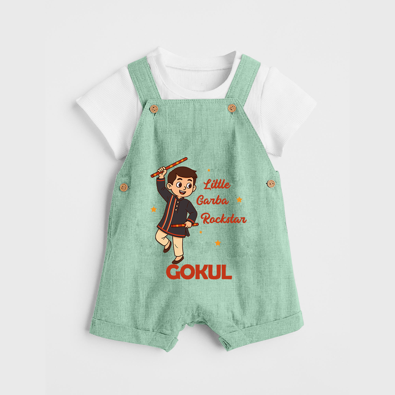 Little Garba Rockstar Dungaree Set | Custom Baby Dungaree Set for Dance Lovers - MINT GREEN - 0 - 5 Months Old (Chest 18")