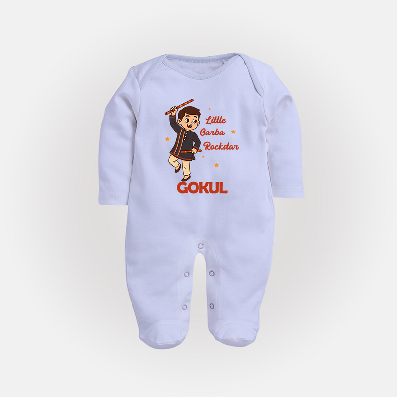 Little Garba Rockstar Sleep suit/full sleeve body suit | Custom Baby Sleep suit/full sleeve body suit for Dance Lovers - BABY BLUE - New Born (Chest 7.5")