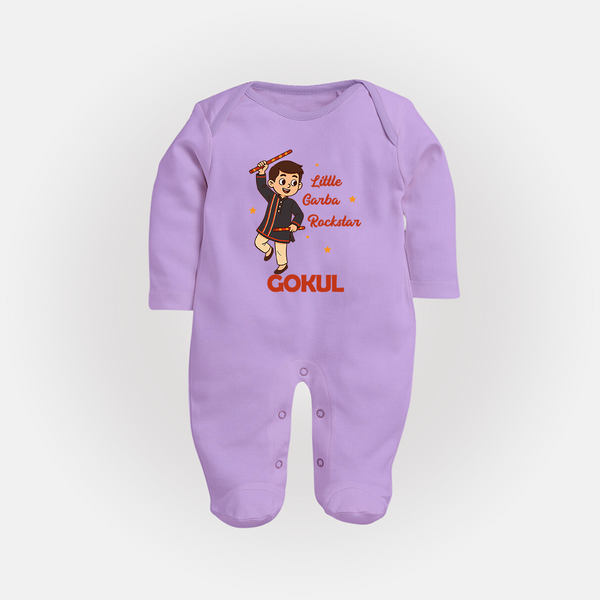 Little Garba Rockstar Sleep suit/full sleeve body suit | Custom Baby Sleep suit/full sleeve body suit for Dance Lovers - LILAC - New Born (Chest 7.5")
