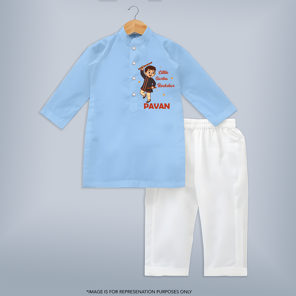 Little Garba Rockstar Personalized Kurta Set - BABY BLUE - 3 - 6 Months Old (Chest 24", Kurta Length 14'', Waist 19", Pant Length 14")