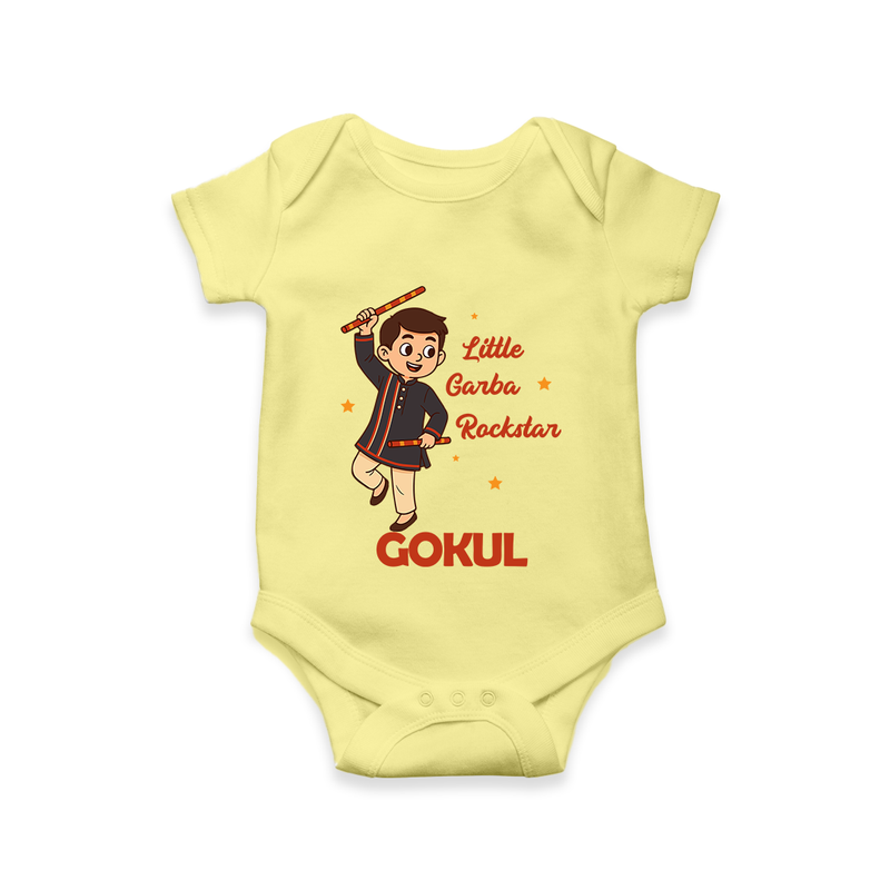 Little Garba Rockstar Romper/Onesie | Custom Baby Romper/Onesie for Dance Lovers - PASTEL YELLOW - New Born (Chest 14")