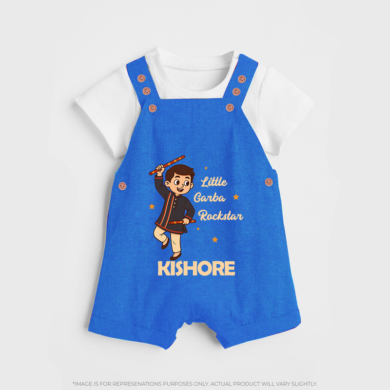 Little Garba Rockstar Dungaree Set | Custom Baby Dungaree Set for Dance Lovers - COBALT BLUE - 0 - 5 Months Old (Chest 18")