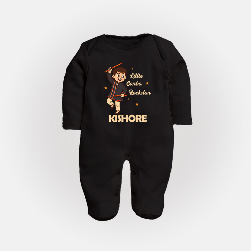 Little Garba Rockstar Sleep suit/full sleeve body suit | Custom Baby Sleep suit/full sleeve body suit for Dance Lovers - BLACK - New Born (Chest 7.5")