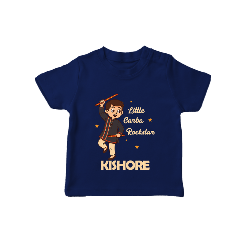 Little Garba Rockstar T-shirt | Custom Baby T-shirt for Dance Lovers - NAVY BLUE - 0-5 Months Old (Chest 17")