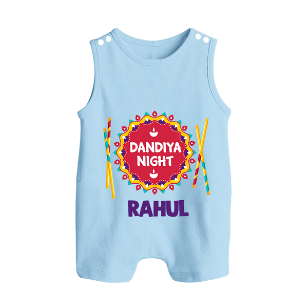 Little Garba Rockstar Personalized Button Romper - BABY BLUE - New Born (Chest 18")