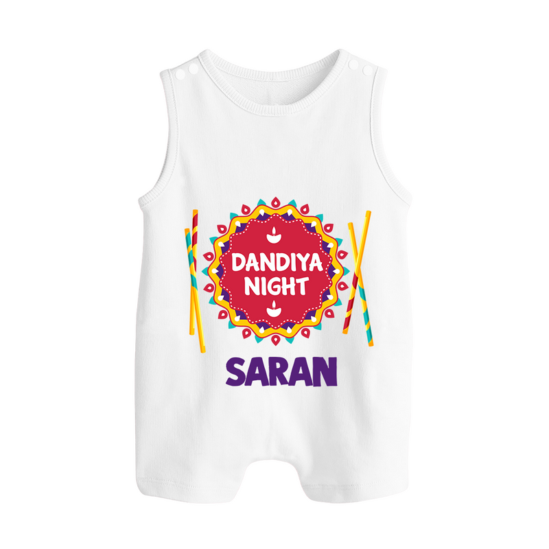Dandiya Night Romper suit/sleeveless romper | Personalized Baby Romper suit/sleeveless romper for Festive Celebrations - WHITE - 0 - 5 Months Old (Chest 18")