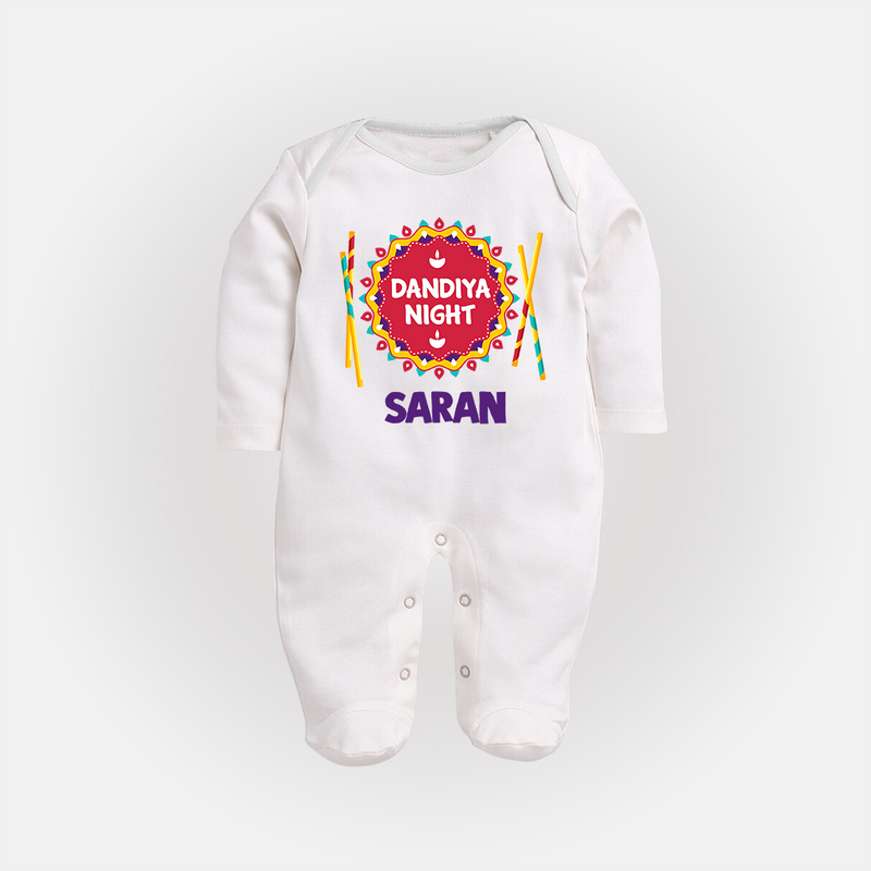 Dandiya Night Sleep suit/full sleeve body suit | Personalized Baby Sleep suit/full sleeve body suit for Festive Celebrations - WHITE - New Born (Chest 7.5")