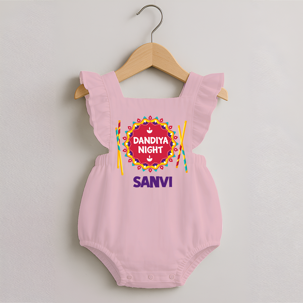 Little Garba Rockstar Personalized Romper Frock - BABY PINK - 0 - 3 Months Old (Chest 19")