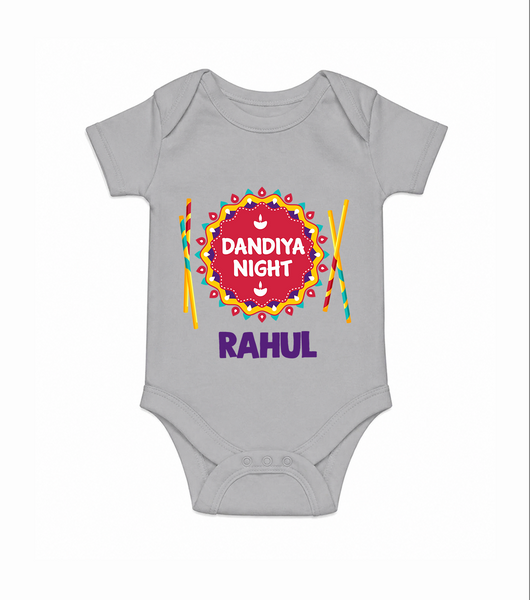 Little Garba Rockstar Personalized Romper - GREY - New Born (Chest 14")