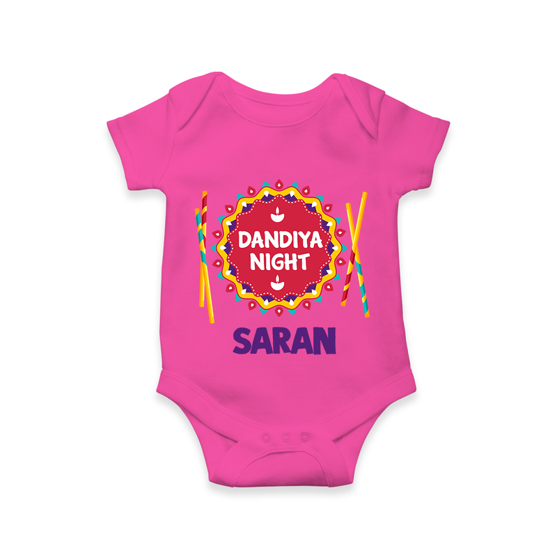 Dandiya Night Romper/Onesie | Personalized Baby Romper/Onesie for Festive Celebrations - HOT PINK - New Born (Chest 14")