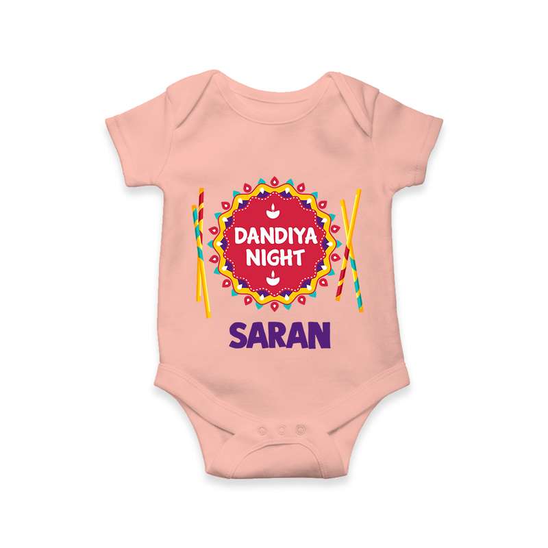 Dandiya Night Romper/Onesie | Personalized Baby Romper/Onesie for Festive Celebrations - PEACH - New Born (Chest 14")