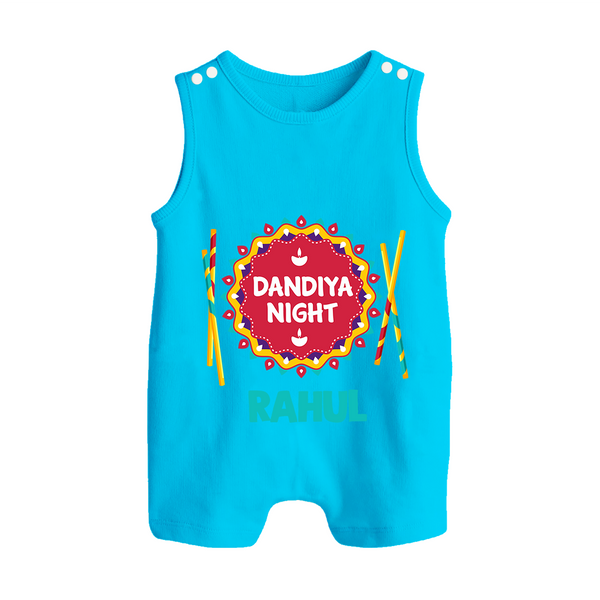 Little Garba Rockstar Personalized Button Romper - SKY BLUE - New Born (Chest 18")