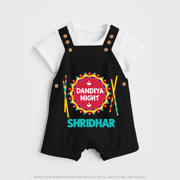 Dandiya Night Dungaree Set | Personalized Baby Dungaree Set for Festive Celebrations - BLACK - 0 - 5 Months Old (Chest 18")