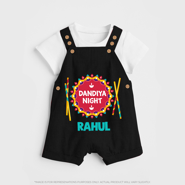 Little Garba Rockstar Personalized Dungaree - BLACK - 0 - 5 Months Old (Chest 18")