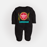 Dandiya Night Sleep suit/full sleeve body suit | Personalized Baby Sleep suit/full sleeve body suit for Festive Celebrations - BLACK - New Born (Chest 7.5")