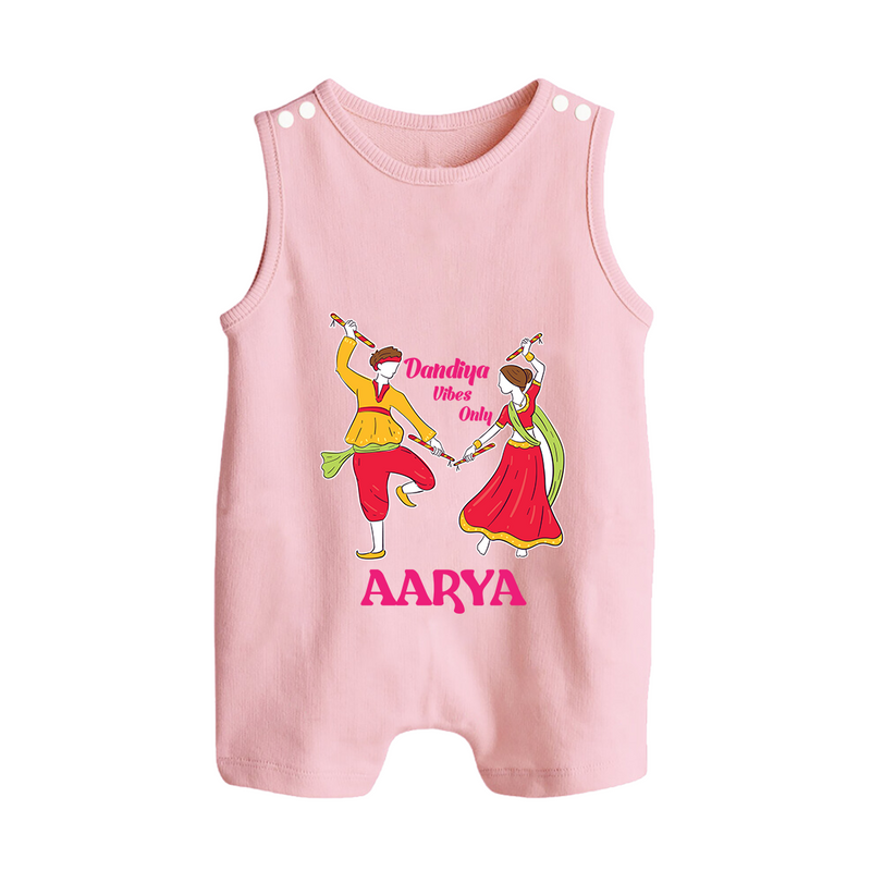 Dandiya Vibes Only Romper suit/sleeveless romper | Custom Baby Romper suit/sleeveless romper for Garba and Navratri - BABY PINK - 0 - 5 Months Old (Chest 18")