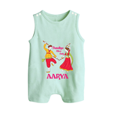 Dandiya Vibes Only Romper suit/sleeveless romper | Custom Baby Romper suit/sleeveless romper for Garba and Navratri - MINT GREEN - 0 - 5 Months Old (Chest 18")