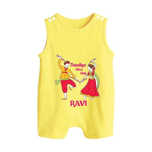 Dandiya Night Celebration Personalized Button Romper - PASTEL YELLOW - New Born (Chest 18")