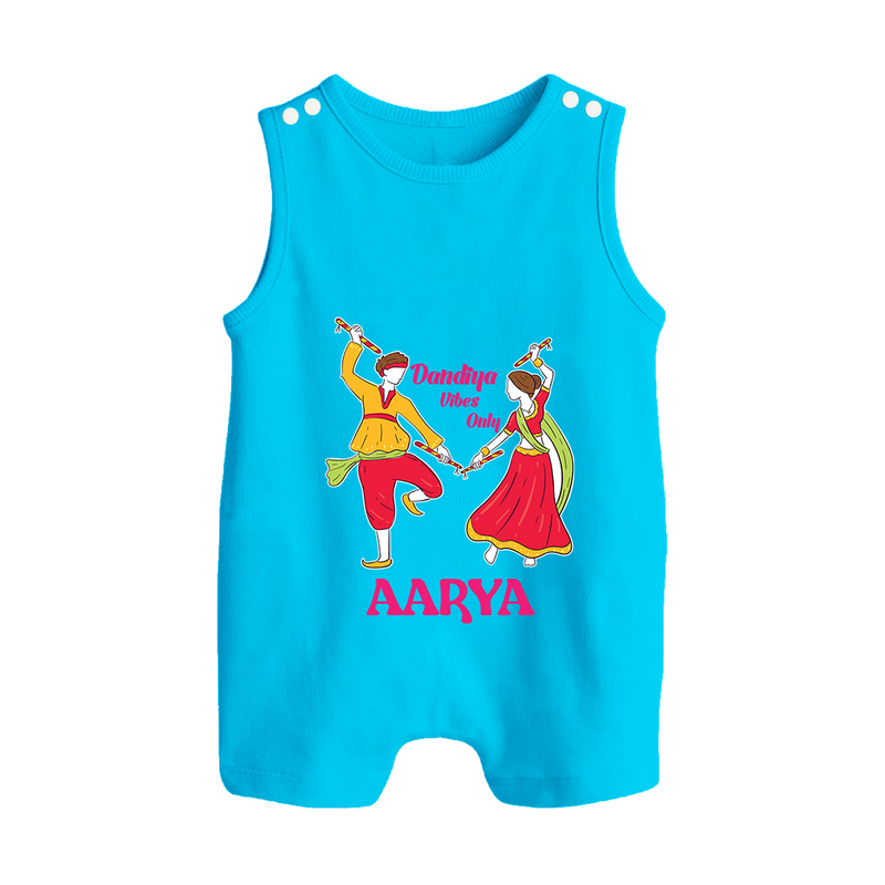 Dandiya Vibes Only Romper suit/sleeveless romper | Custom Baby Romper suit/sleeveless romper for Garba and Navratri - SKY BLUE - 0 - 5 Months Old (Chest 18")