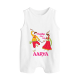 Dandiya Vibes Only Romper suit/sleeveless romper | Custom Baby Romper suit/sleeveless romper for Garba and Navratri - WHITE - 0 - 5 Months Old (Chest 18")