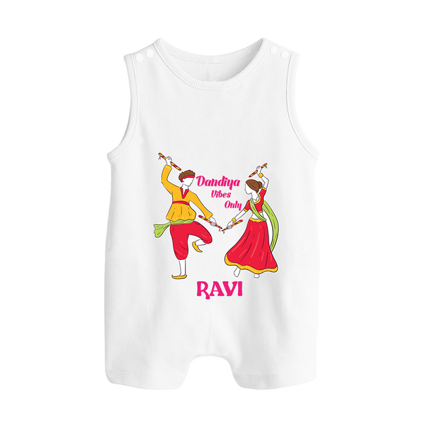 Dandiya Night Celebration Personalized Button Romper - WHITE - New Born (Chest 18")