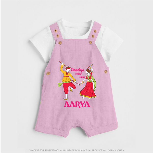 Dandiya Vibes Only Dungaree Set | Custom Baby Dungaree Set for Garba and Navratri - BABY PINK - 0 - 5 Months Old (Chest 18")