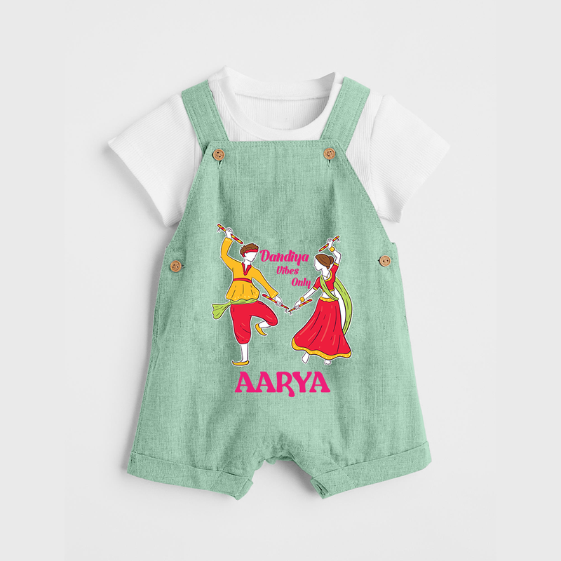 Dandiya Vibes Only Dungaree Set | Custom Baby Dungaree Set for Garba and Navratri - MINT GREEN - 0 - 5 Months Old (Chest 18")