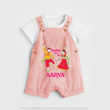 Dandiya Vibes Only Dungaree Set | Custom Baby Dungaree Set for Garba and Navratri - PEACH - 0 - 5 Months Old (Chest 18")
