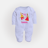 Dandiya Vibes Only Sleep suit/full sleeve body suit | Custom Baby Sleep suit/full sleeve body suit for Garba and Navratri - BABY BLUE - New Born (Chest 7.5")