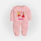 Dandiya Vibes Only Sleep suit/full sleeve body suit | Custom Baby Sleep suit/full sleeve body suit for Garba and Navratri - BABY PINK - New Born (Chest 7.5")