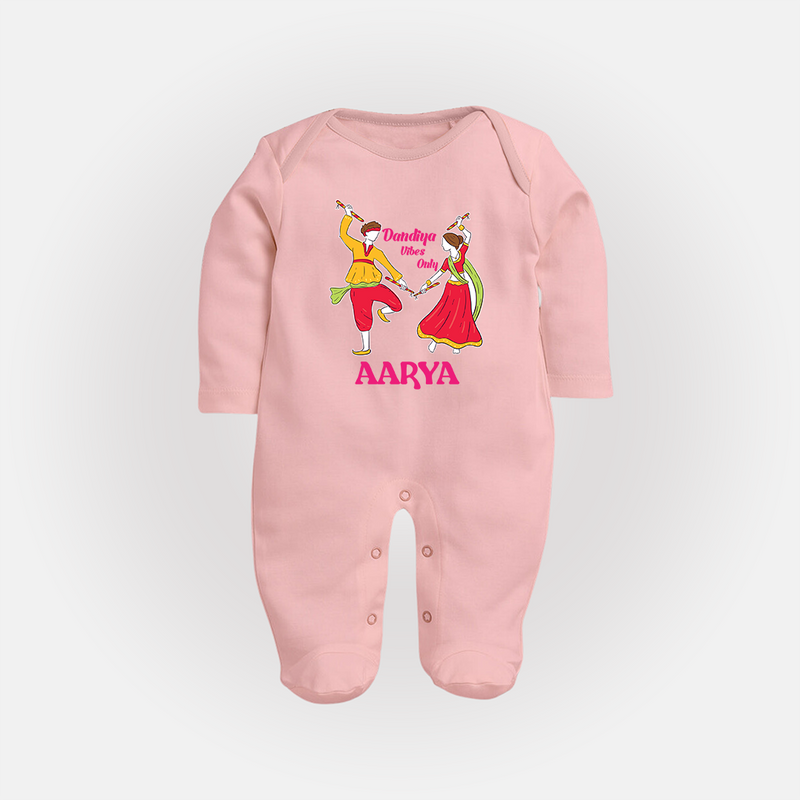 Dandiya Vibes Only Sleep suit/full sleeve body suit | Custom Baby Sleep suit/full sleeve body suit for Garba and Navratri - BABY PINK - New Born (Chest 7.5")