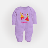 Dandiya Vibes Only Sleep suit/full sleeve body suit | Custom Baby Sleep suit/full sleeve body suit for Garba and Navratri - LILAC - New Born (Chest 7.5")