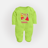 Dandiya Vibes Only Sleep suit/full sleeve body suit | Custom Baby Sleep suit/full sleeve body suit for Garba and Navratri - LIME GREEN - New Born (Chest 7.5")
