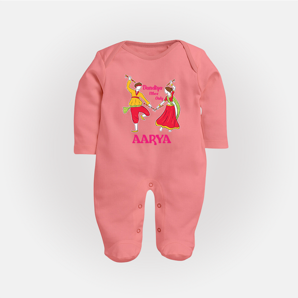 Dandiya Vibes Only Sleep suit/full sleeve body suit | Custom Baby Sleep suit/full sleeve body suit for Garba and Navratri - PEACH - New Born (Chest 7.5")