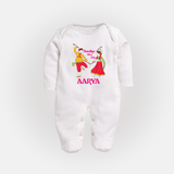Dandiya Vibes Only Sleep suit/full sleeve body suit | Custom Baby Sleep suit/full sleeve body suit for Garba and Navratri - WHITE - New Born (Chest 7.5")