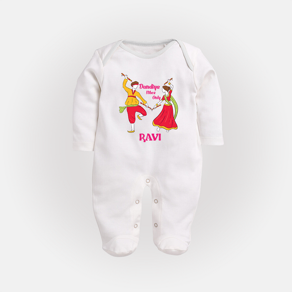 Dandiya Night Celebration Personalized Full Body Suit - WHITE - New Born (Chest 7.5")