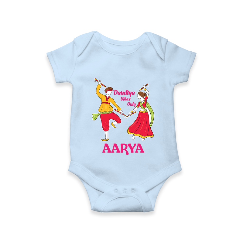 Dandiya Vibes Only Romper/Onesie | Custom Baby Romper/Onesie for Garba and Navratri - BABY BLUE - New Born (Chest 14")