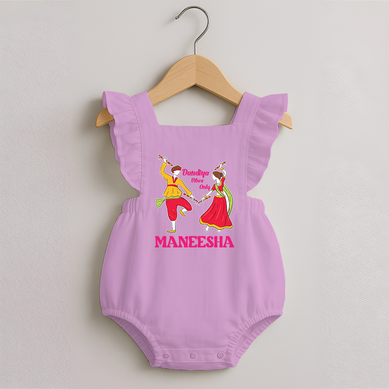 Dandiya Vibes Only Romper frock | Custom Baby Romper frock for Garba and Navratri - BABY PINK - 0 - 3 Months Old (Chest 19")