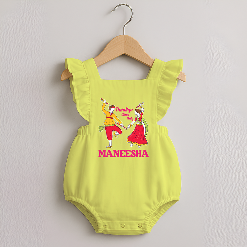 Dandiya Vibes Only Romper frock | Custom Baby Romper frock for Garba and Navratri - PASTEL YELLOW - 0 - 3 Months Old (Chest 19")