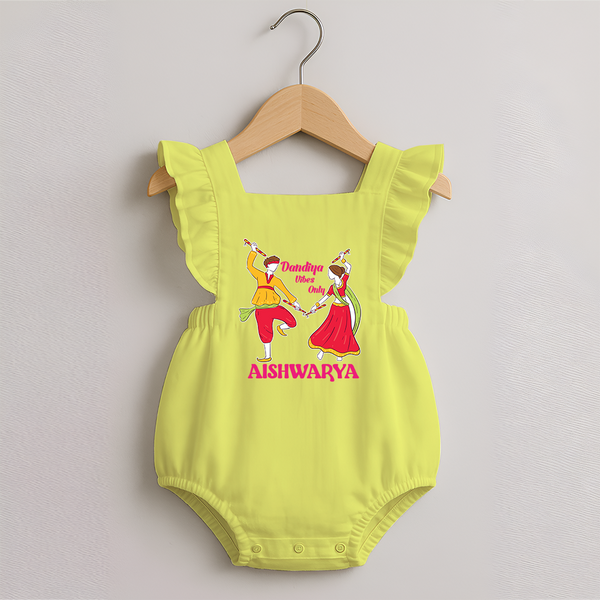 Dandiya Night Celebration Personalized Romper Frock - PASTEL YELLOW - 0 - 3 Months Old (Chest 19")