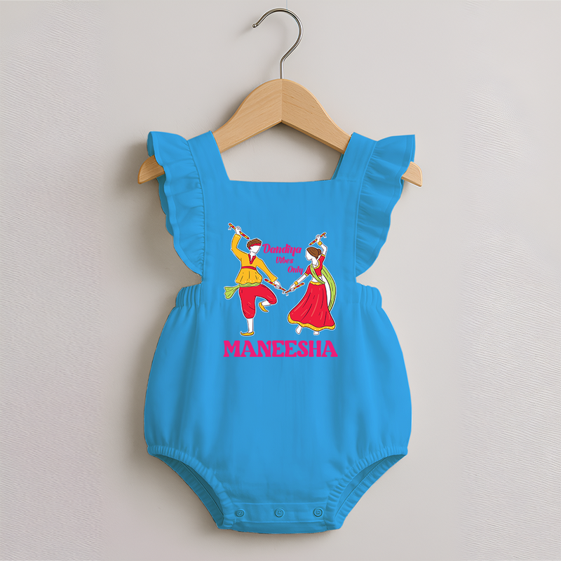 Dandiya Vibes Only Romper frock | Custom Baby Romper frock for Garba and Navratri - SKY BLUE - 0 - 3 Months Old (Chest 19")